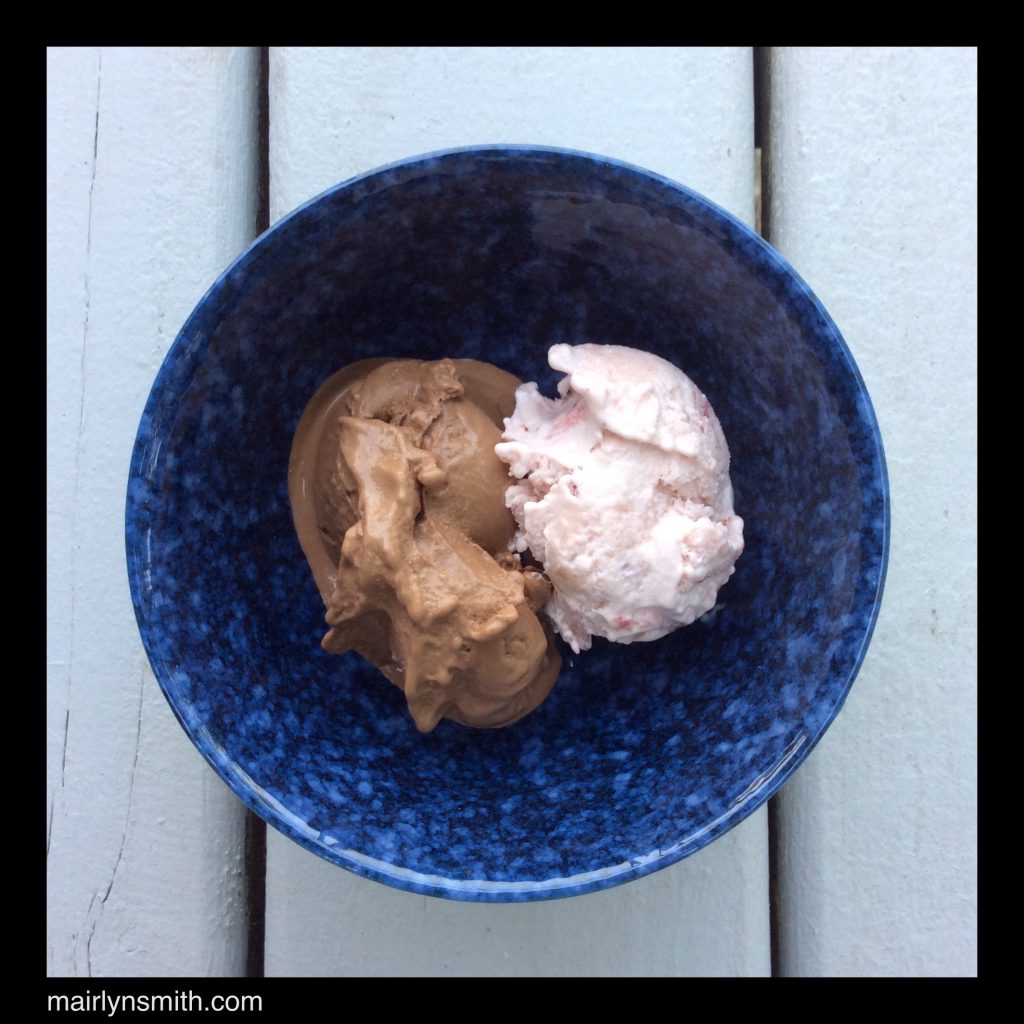Strawberry Mint and Decadent Chocolate Ice Cream together for a match made in ice cream heaven