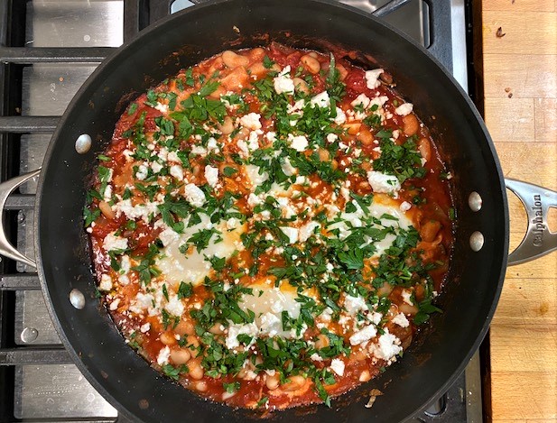 eggs poached in a spicy tomato sauce