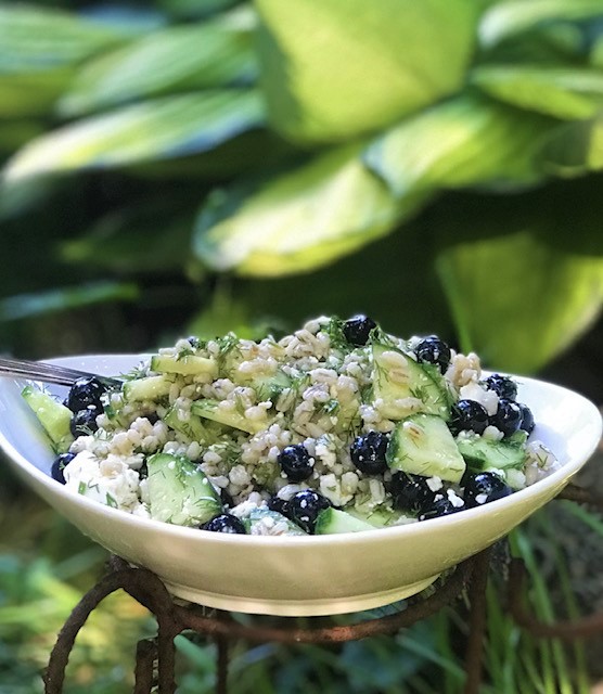 Barley and blueberry salad with fresh dill
