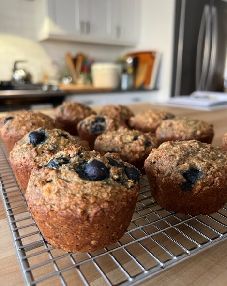 Blueberry Oatmeal muffins warm from the oven